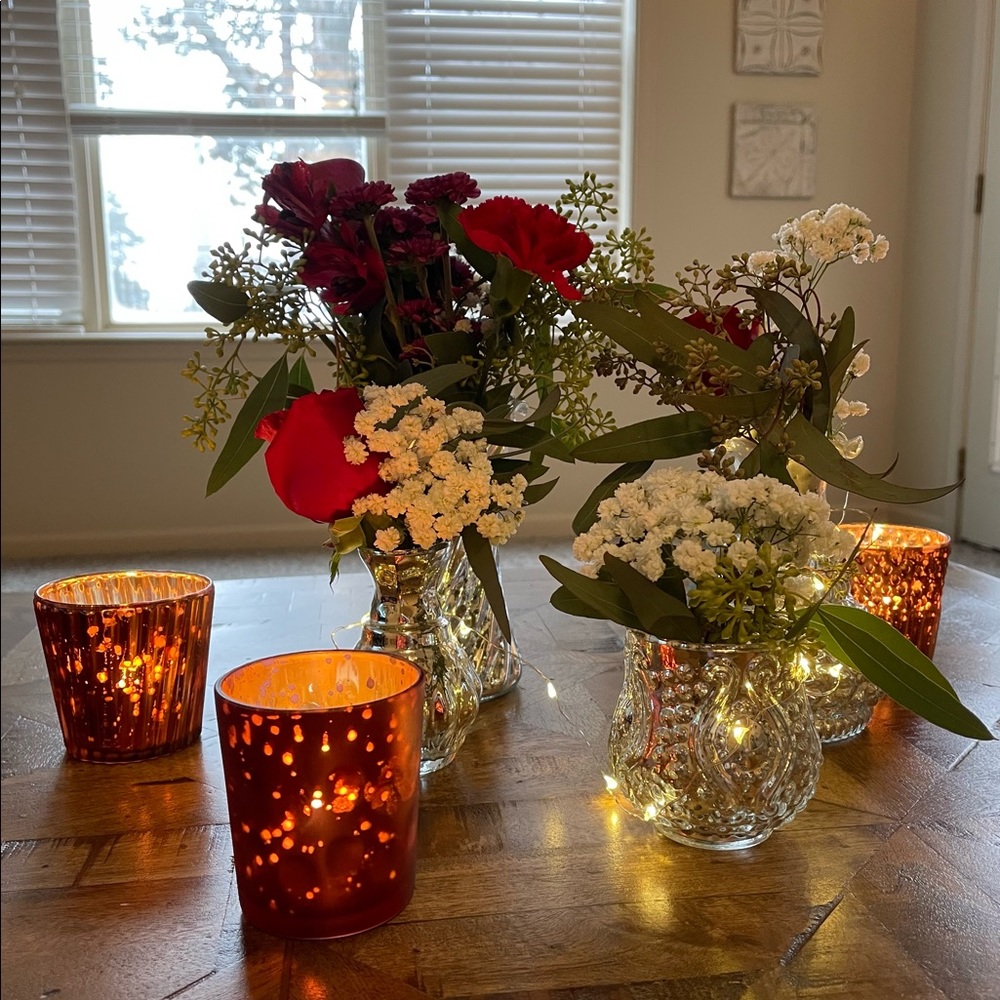 12 - New, 3” Silver Mercury Glass Candle Holders/Bud Vases